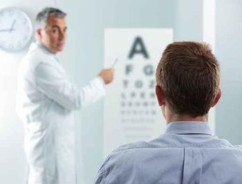 A patient undergoing an eye exam.