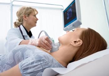 An ultrasound of a woman's thyroid gland.
