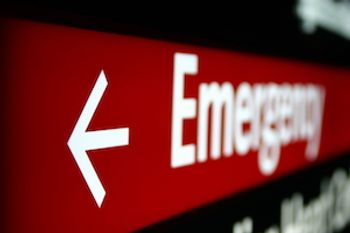 Stock image of an emergency room sign in a hospital