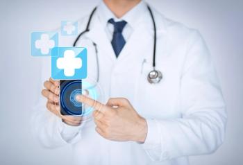 Doctor showing smartphone features.