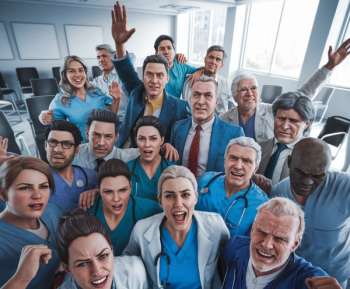 Health care workers gathered together, celebrating because of a stronger relationship and better safety for staff and patients. (Image credit: Author with AI)
