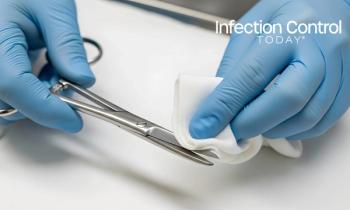 Sterile processing technician in blue gloves, meticulously cleaning and sterilizing a surgical instrument with a sterile wipe.  (Adobe Stock 1695944528 by Nurul)