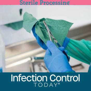A health care professional's gloved hands meticulously clean and sterilize a surgical instrument with a green sterile cloth.  (Adobe Stock 1557328533 by Alina)