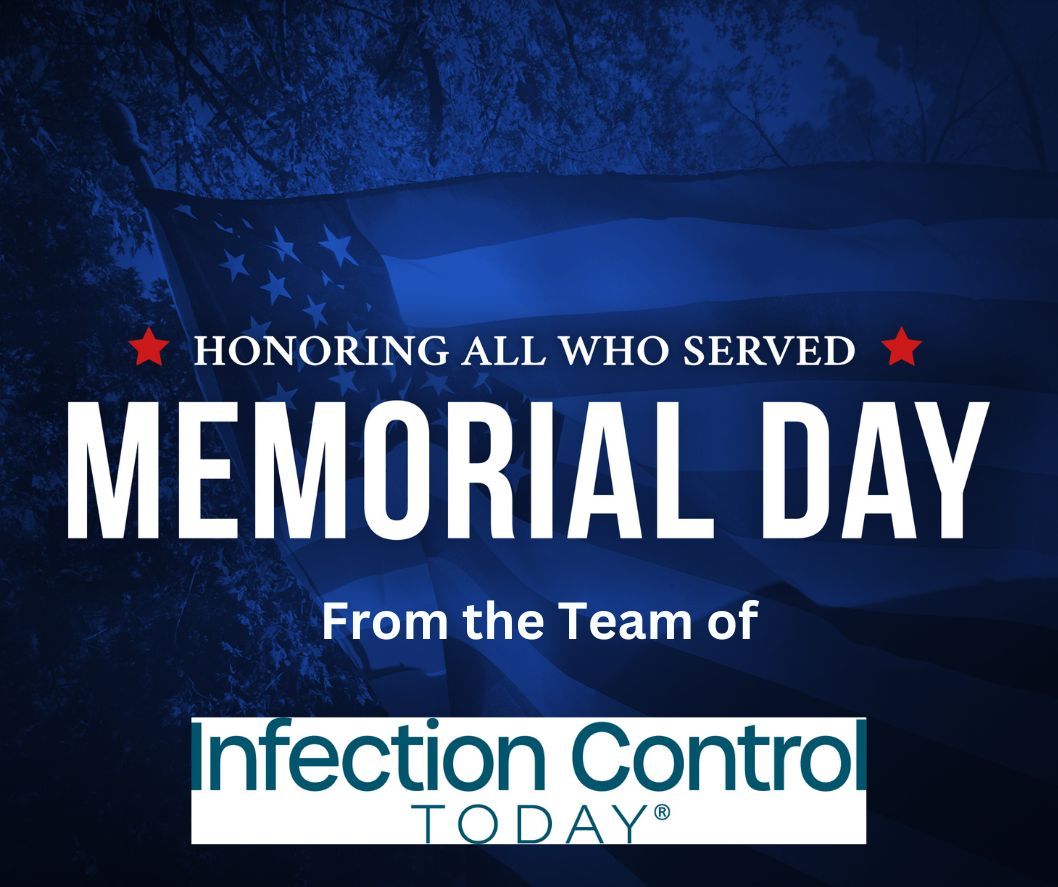 Memorial Day - Honoring All Who Served Holiday Card with Waving American Flag Over Dark Blue Background Texture    (Adobe Stock 430674429 by IrisImages)