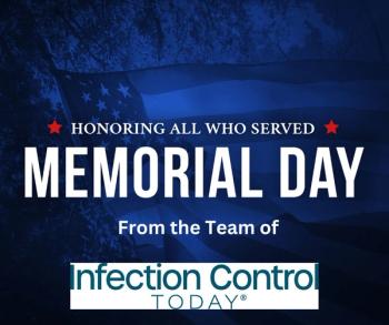 Memorial Day - Honoring All Who Served Holiday Card with Waving American Flag Over Dark Blue Background Texture    (Adobe Stock 430674429 by IrisImages)