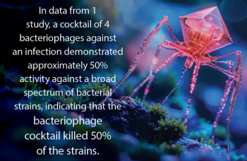 in data from 1 study, a cocktail of 4 bacteriophages against an infection demonstrated approximately 50% activity against a broad spectrum of bacterial strains, indicating that the bacteriophage cocktail killed 50% of the strains. Once a bacterial phage of recombinant type was added to this cocktail, that activity increased to 71%