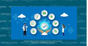 Quality medical services concept With icons. Cartoon People (Adobe Stock 632052524 By Dapitart)