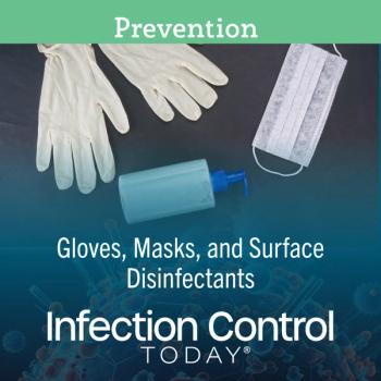 Medical mask, gloves, and soap dispenser on black background  (Adobe Stock 398502411 by unclepodger) 