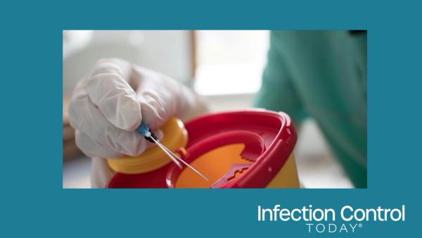 Doctor put syringe in red disposal boxes (Adobe Stock 232091259 by Igorzvencom)