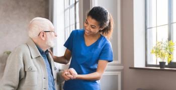 Male nursing home resident and health care worker