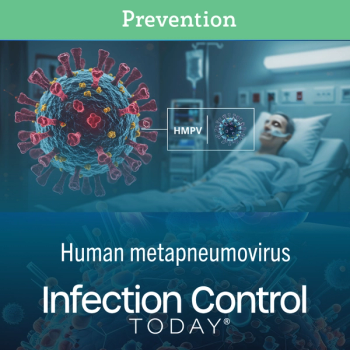 Human metapneumovirus HMPV molecular closeup in 3d rendering with hospital setting.  (Adobe Stock 1173397419 by Loki Studio) 