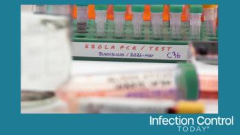 Several vials are being prepared for testing in a laboratory, in a studio reconstruction, in connection with a new Ebola virus in the DRC’s Ituri province, strain Bundibugyo, in the east of the country.  (Adobe Stock 2028671418 by digicomphoto)