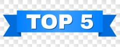"Top 5" in a blue ribbon  (Adobe Stock 235182652 by Evgeny)