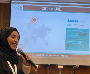 the author, Tabrikah Mohammed, MSc, BSN, TQM, CIC, CPHQ, presenting at ICAMR 