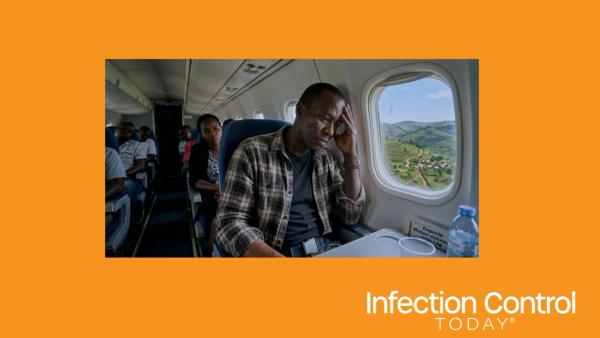 An ill gentleman on a plane.  (Image credit: Author with AI)