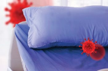 purple laundry with idealized red pathogens