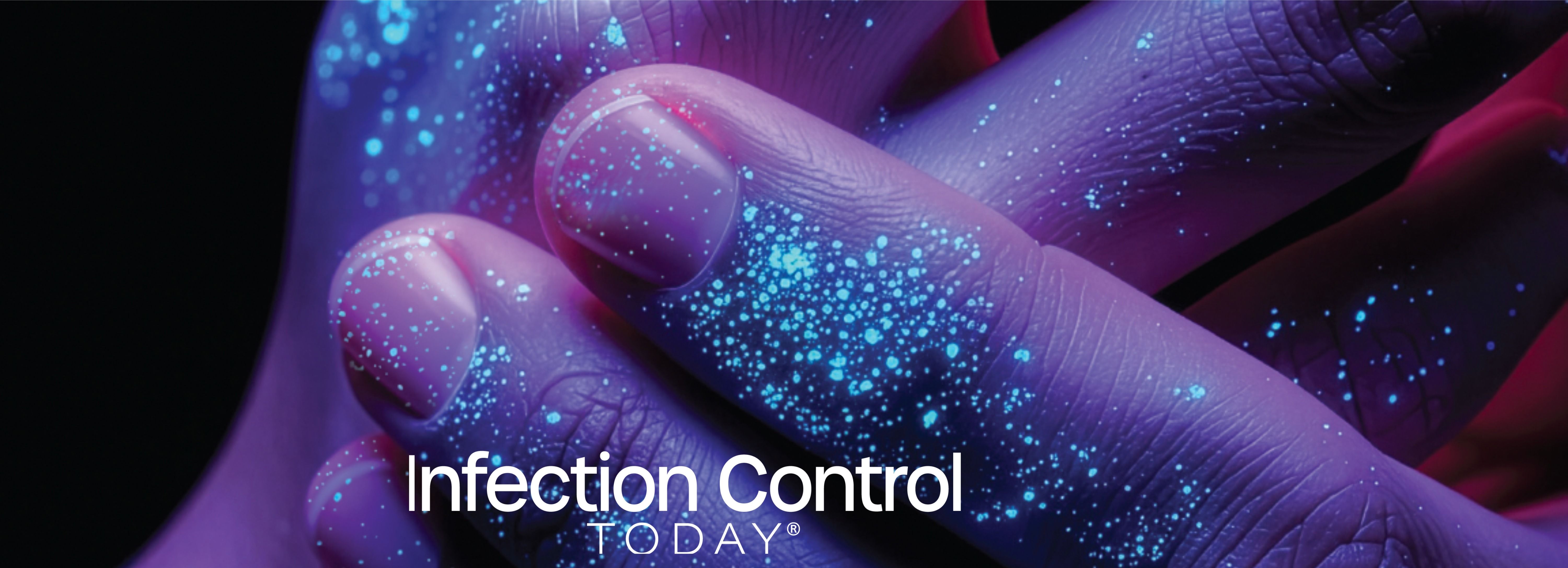 Stylized hands colored purple with pathogens on them.   (Cover image by Chrissy Bolton/MJH Life Sciences using AI)