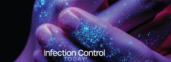 Stylized hands colored purple with pathogens on them. (Cover image by Chrissy Bolton/MJH Life Sciences using AI)