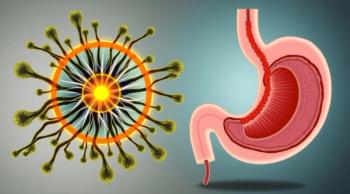 Stomach infection source illustrated with virus and digestive system, showcasing connection between pathogens and health (Adobe Stock 1640344729 By Jenjira with AI)