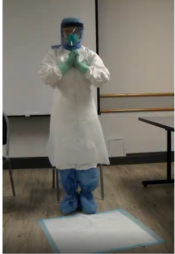 The author in full personal protective equipment during mock drill for Ebola. (image credit: Author) 