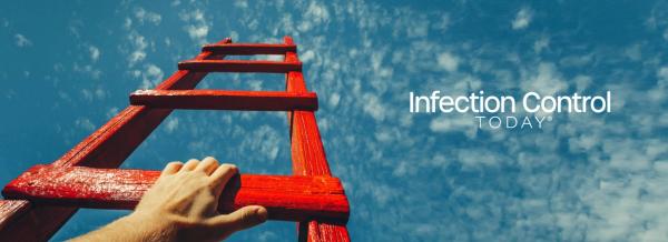 Development Attainment Motivation Career Growth Concept. Man’s Hand Reaching For Red Ladder Leading to a Blue Sky (Adobe Stock 193150282 by tinyakov)