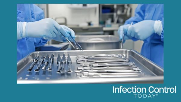A sterile processing technician organizing surgical instruments on a table in a clean room environment (Adobe Stock 938500017 By PondLord)