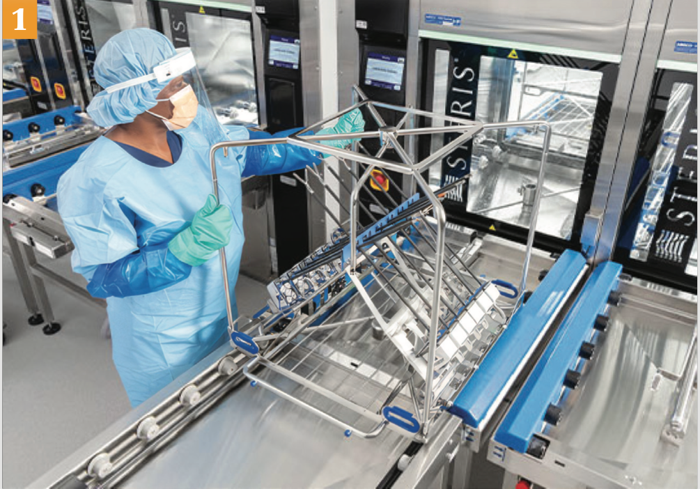 Figure 1. Specialized cycles and equipment reduced the manual processing steps needed to clean robotic-assisted surgical instrumentation. (Images courtesy of STERIS)