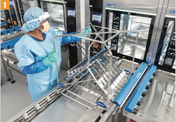 Figure 1. Specialized cycles and equipment reduced the manual processing steps needed to clean robotic-assisted surgical instrumentation. (Images courtesy of STERIS)