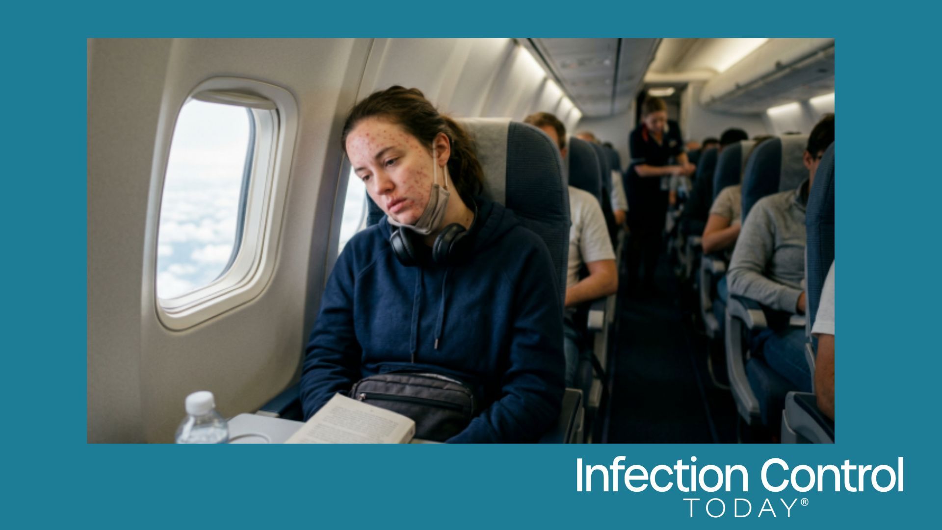Person with measles on a plane. (image credit: author with AI)
