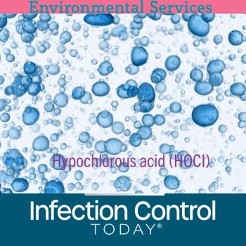 Drops of blue hypochlorous acid are swirling in clear liquid on white background | Abstract body care cosmetics with hypochlorous acid formulating concept (Adobe Stock 494832285 by pavel_dp