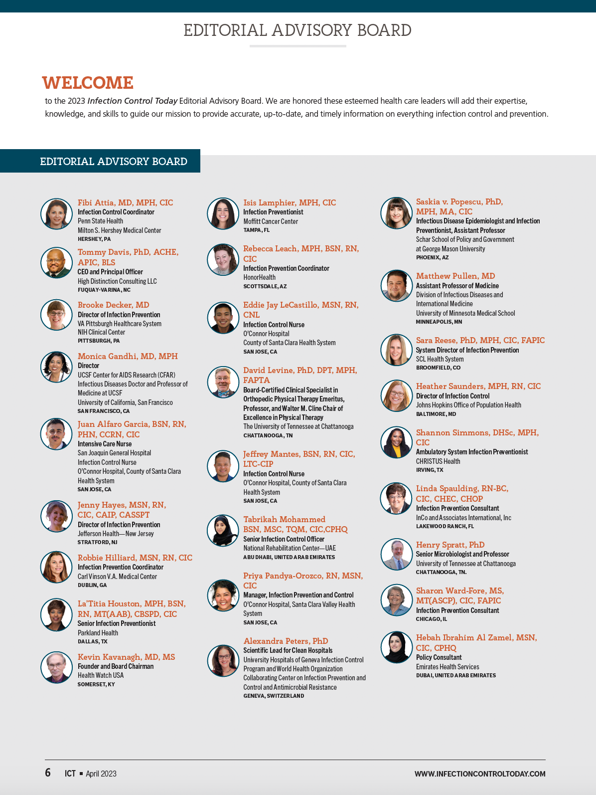 2023 Infection Control Today®'s Editorial Advisory Board