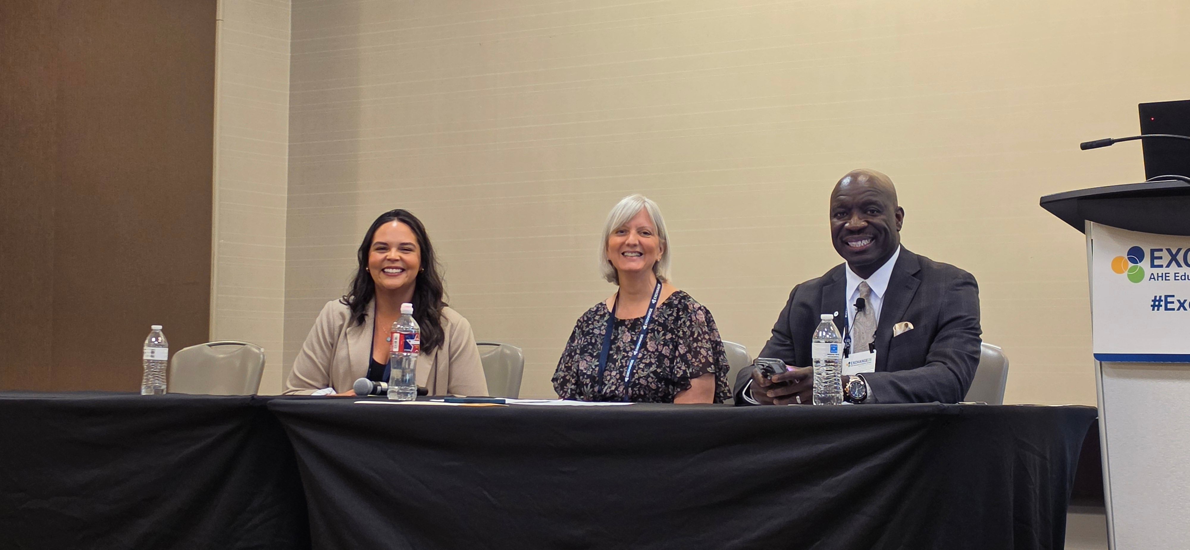 The panel was Dyan Troxel, MSN, RN, director of clinical education for HandCraft Linen Services; James E. “JJ” Odom Jr, MBA, CHESP, CMIP, T-CHEST, university director of buildings & grounds, facilities development & operations, at UConn Health; and Jenna Rivers, MPH, CPH, CIC, infection preventionist, for Moffitt Cancer Center, in Tampa, Florida.  (Image credit: Author)