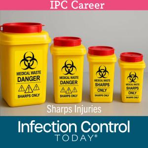 Set of bright yellow sharps containers with biohazard labels and red lids used in clinics and hospitals for safe disposal of medical needles and waste.    (Adobe Stock 1521632893 by Maksim)
