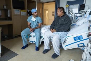 Morning Medical Update: Nima Nassiri, M.D., with bladder transplant patient, Oscar Larrainzar © Nick Carranza - UCLA Health