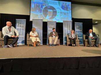 Leadership Comes with a Microphone at the 2025 CMF: Top concierge physicians share their vision for membership medicine. (L to R) Jeff Puglisi, MD; Angela Marshall, MD; Andrew Bonner, Specialdocs; Elizabeth Walton, MD; and Uday Jani, MD.