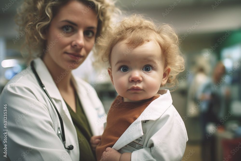 Woman doctor holding child ©Caming-stock.adobe.com Image generated by AI