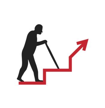 aging population old man walking up upward trend