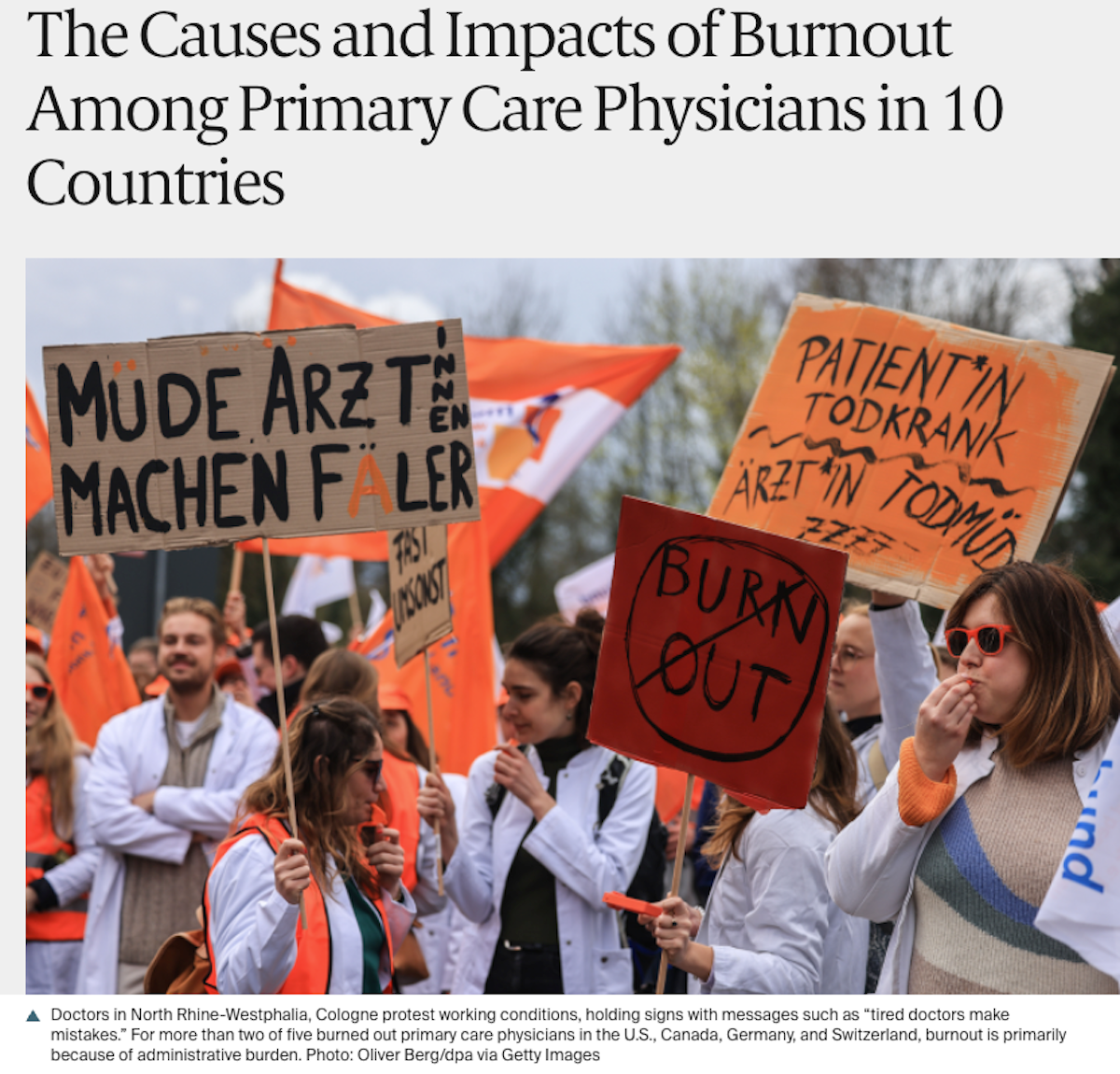<![CDATA[U.S. leads in primary care physician burnout among 10 developed nations, study says]]>