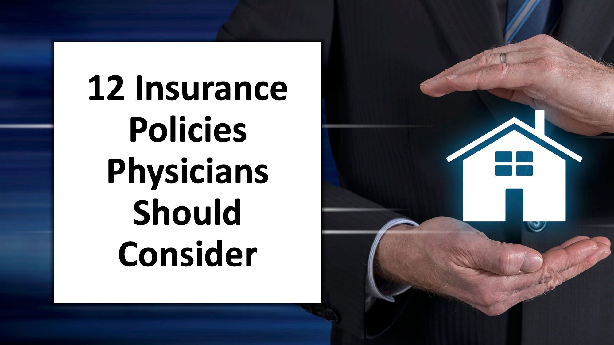 male insurance agent covering house with hands