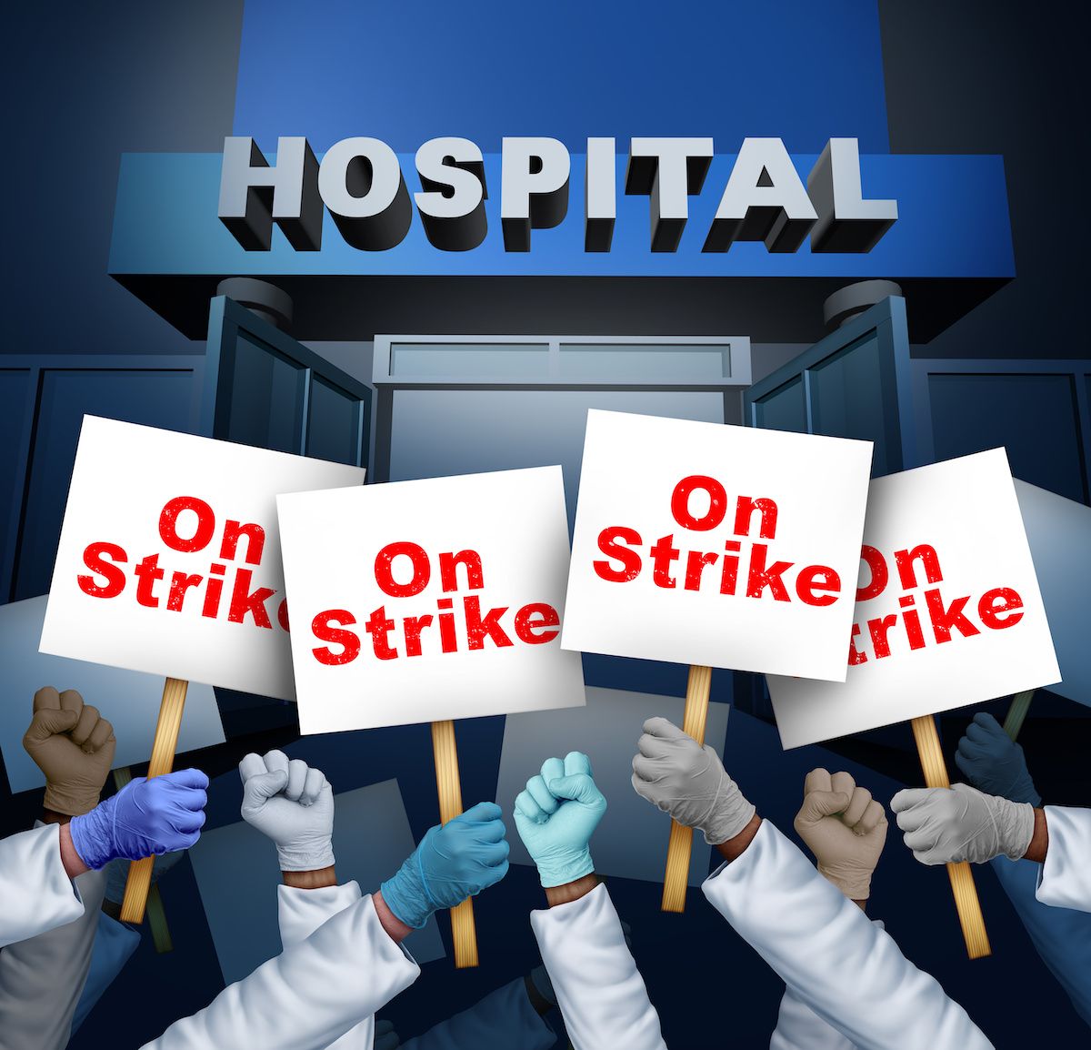 hospital workers on strike: © freshidea - stock.adobe.com
