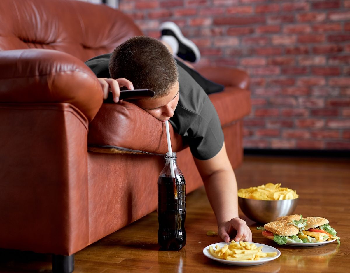 child on sofa with junk food: © Roman - stock.adobe.com
