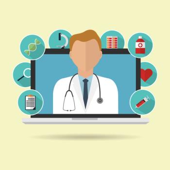 male doctor in computer screen