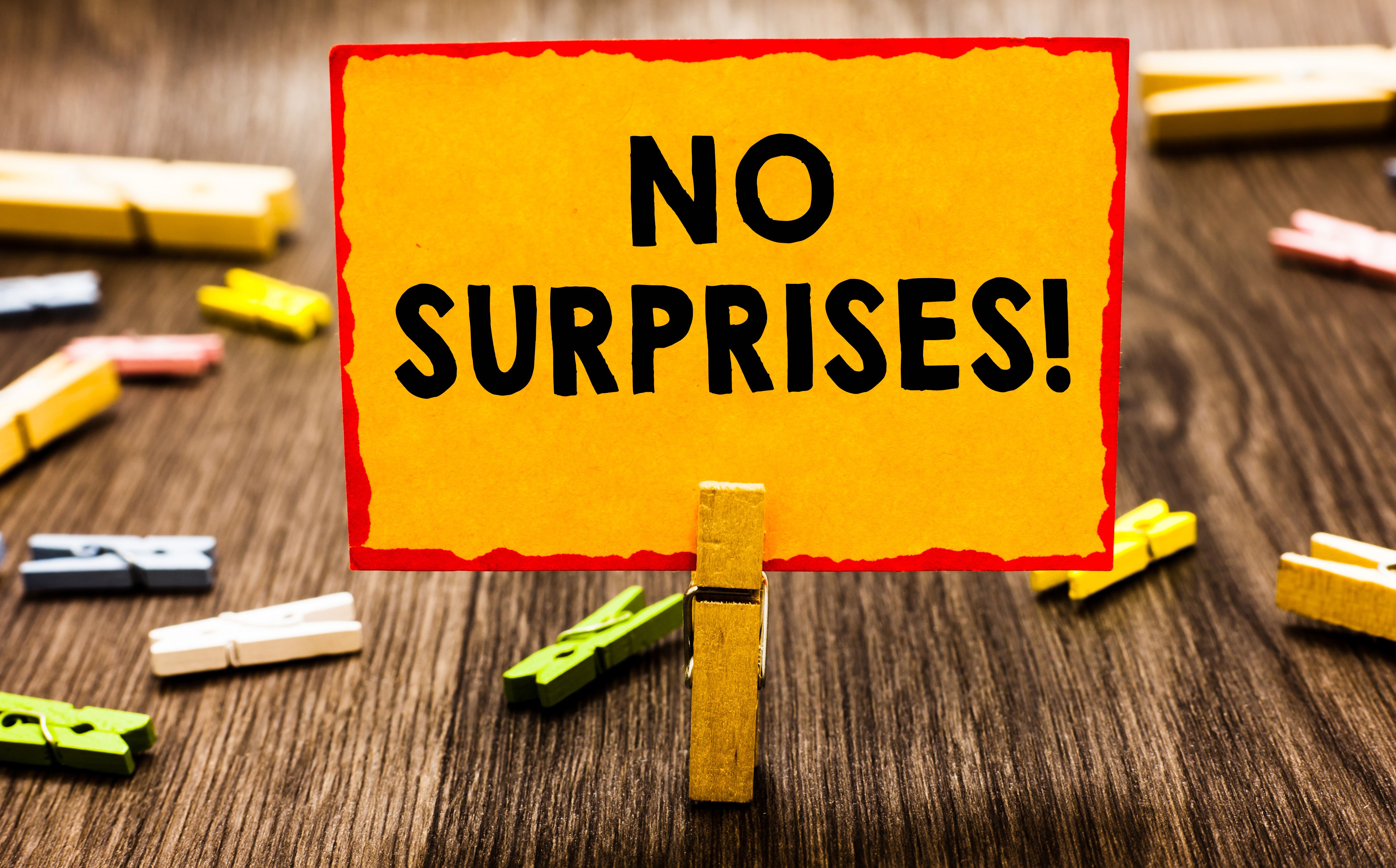 no surprises note on card