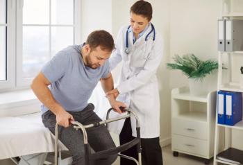 physician doctor helping patient walker © Studio Romantic - stock.adobe.com