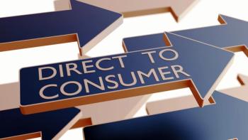 A 3d rendering of the words "direct to consumer" are written in white capital letters on the arrow pointing to the right | image credit: ©love employee stock.adobe.com