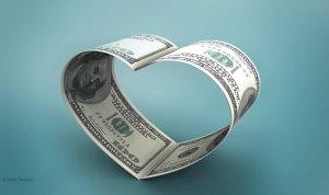 Money in a heart shape