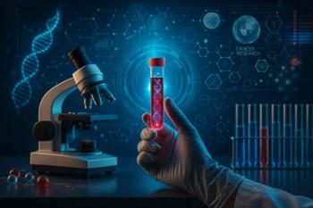 illustration of biomarkers a microscope and a hand holding a test tube with DNA inside | ©NongEngEng stock.adobe.com