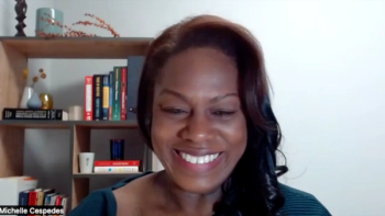 Screenshot of an interview with Michelle Cespedes, M.D.