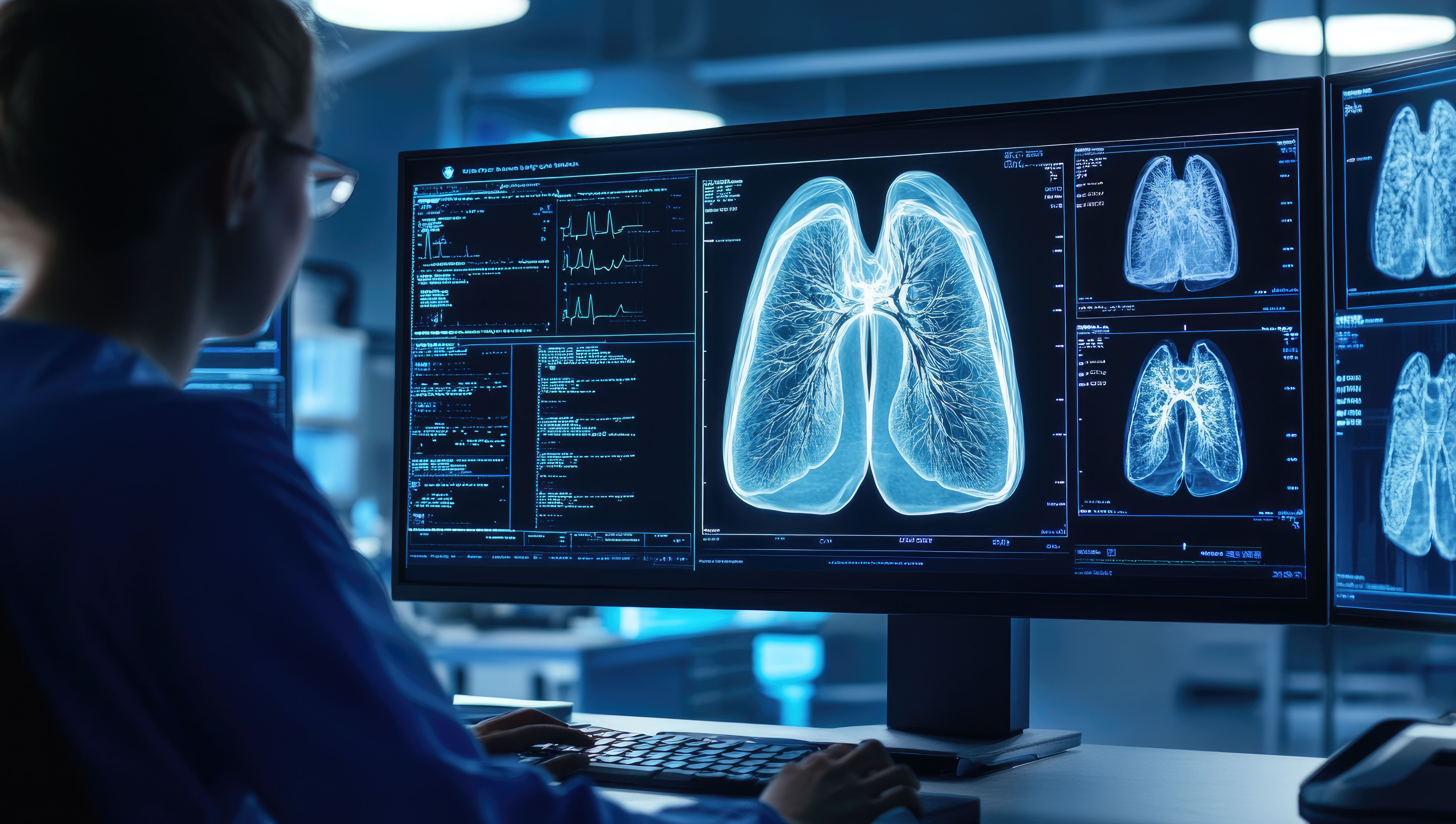 clinician reviewing CT scan of lungs | ©anak  stock.adobe.com