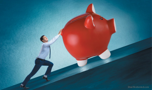 Pushing piggy bank